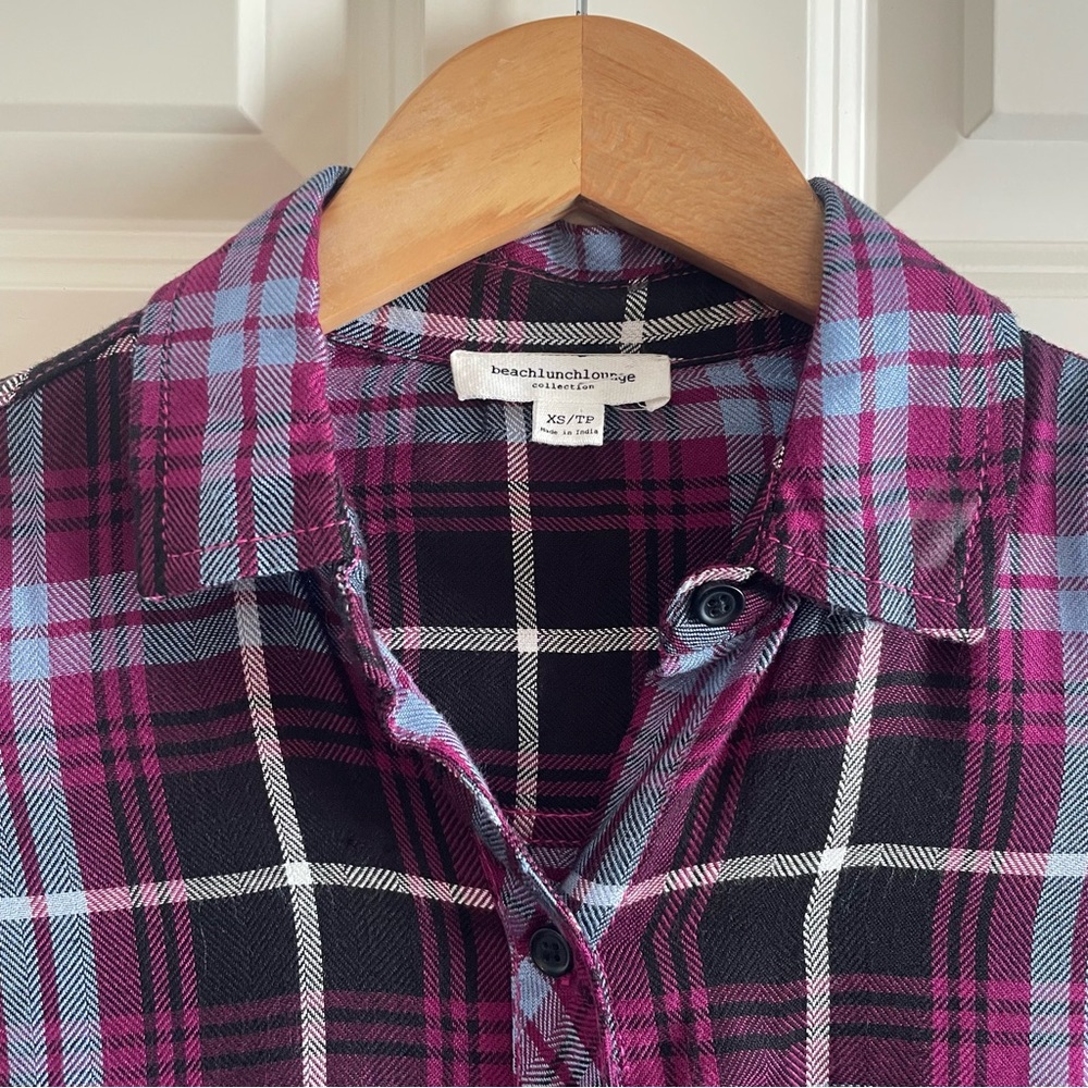beachlunchlounge Pink and Blue Plaid Button Down Shirt Long Sleeve Cabincore - Picture 4 of 9
